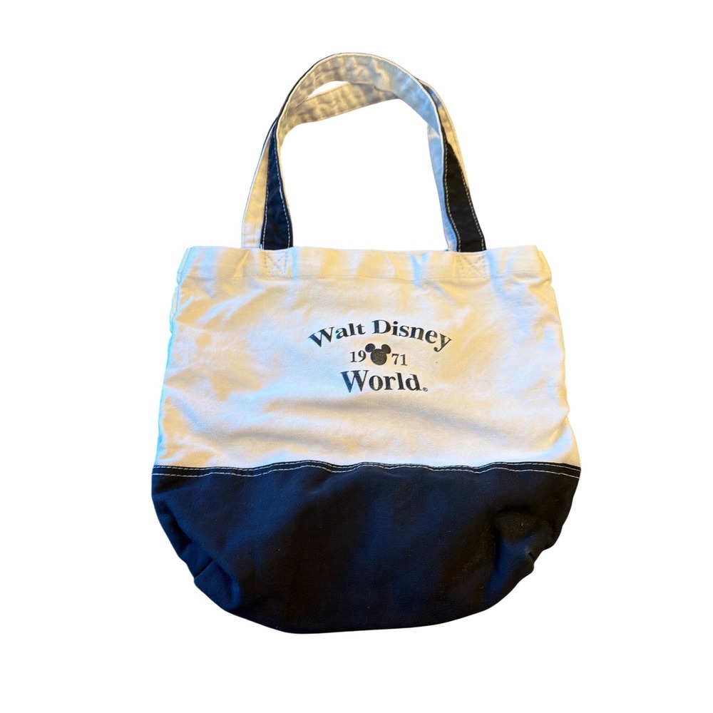 Disney Tote Bag Cream Black Walt Disney World 1971 Mickey Mouse Canvas Shoulder